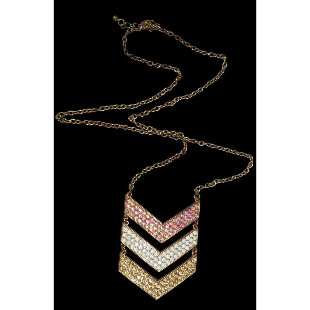 Whimsical Glam Multi Chevron Rhinestone Pendant Necklace
